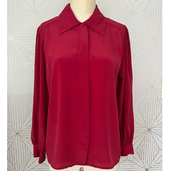Vintage Josephine Red Button down Blouse Flowy Casual Sz 6 - Picture 1 of 11